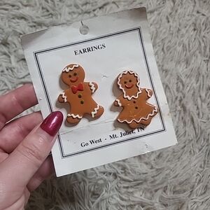 Vintage Gingerbread Earrings Man & Woman Pair Go West Mt Juliet TN Christmas